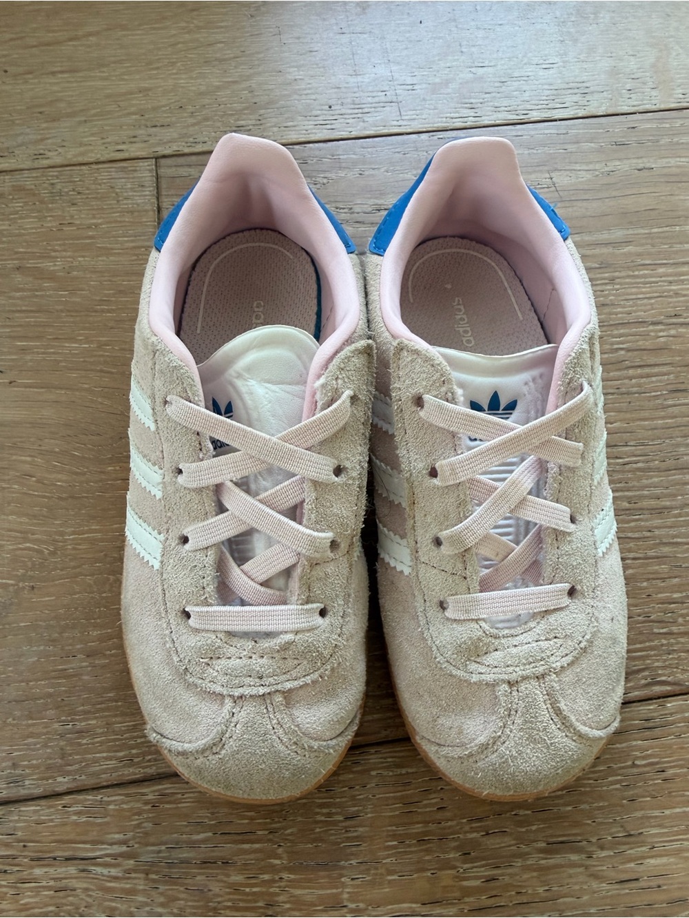 adidas gazelle kids Pink Suede Sneakers with Blue Heel Tab